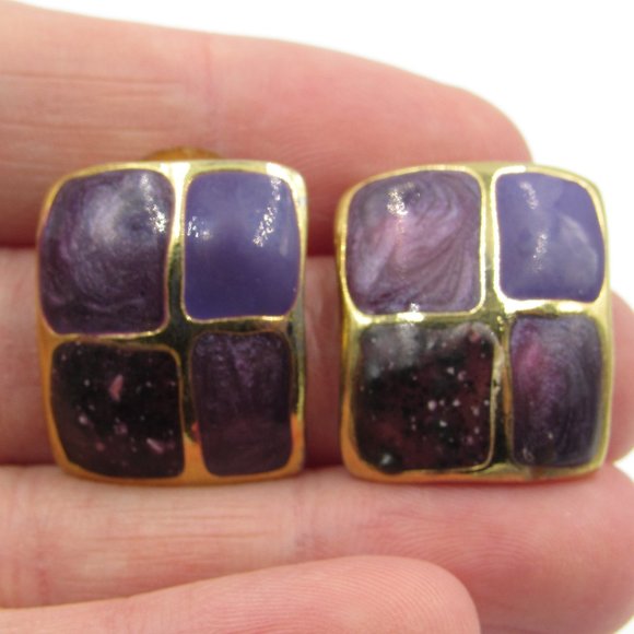 Jewelry - Vintage Unique Purple & Gold Dangle Earrings